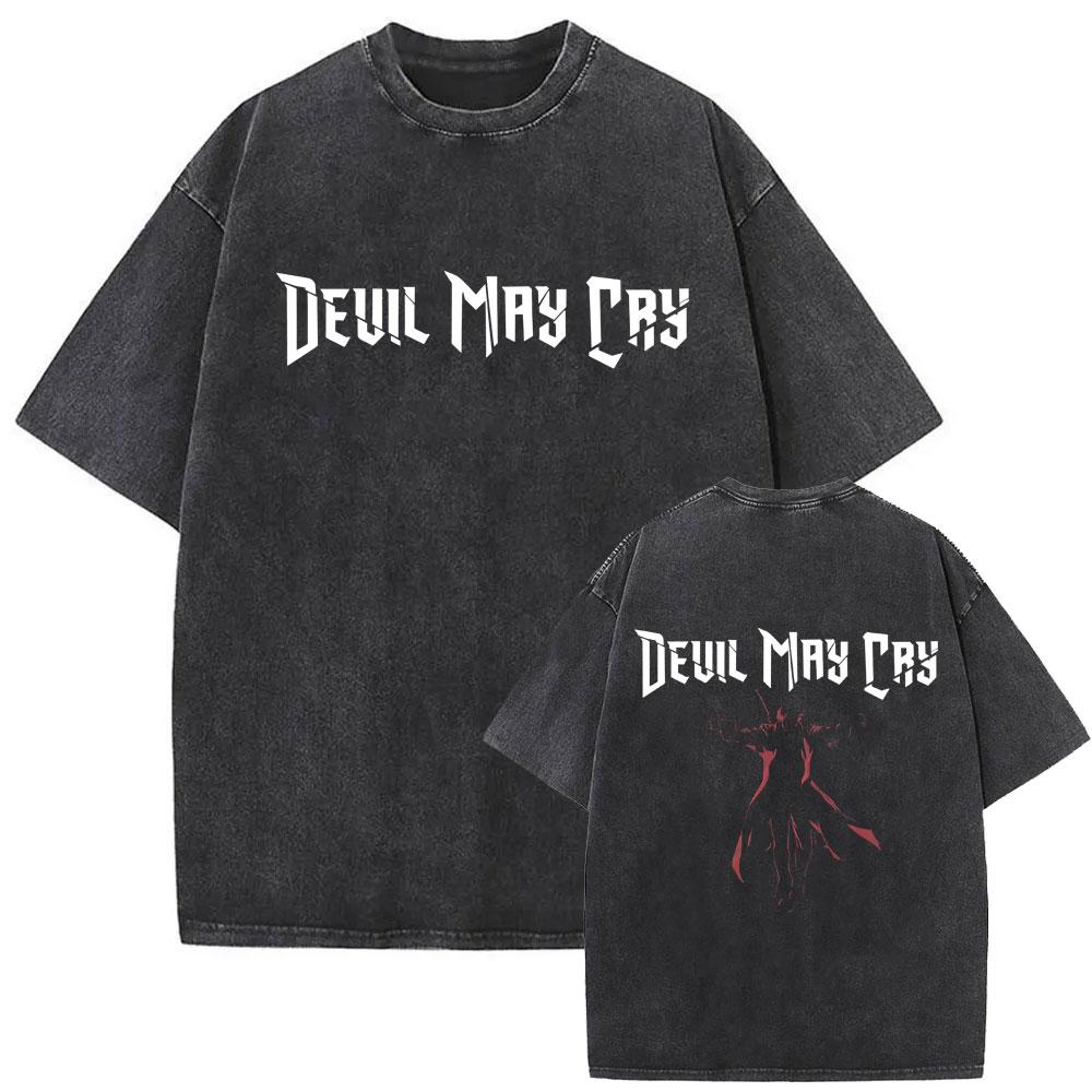

Washed Vintage Game Devil May Cry Vergil Double Sided Print T Shirt Men Women Gothic Oversized Short Sleeve Tshirt Streetwear S