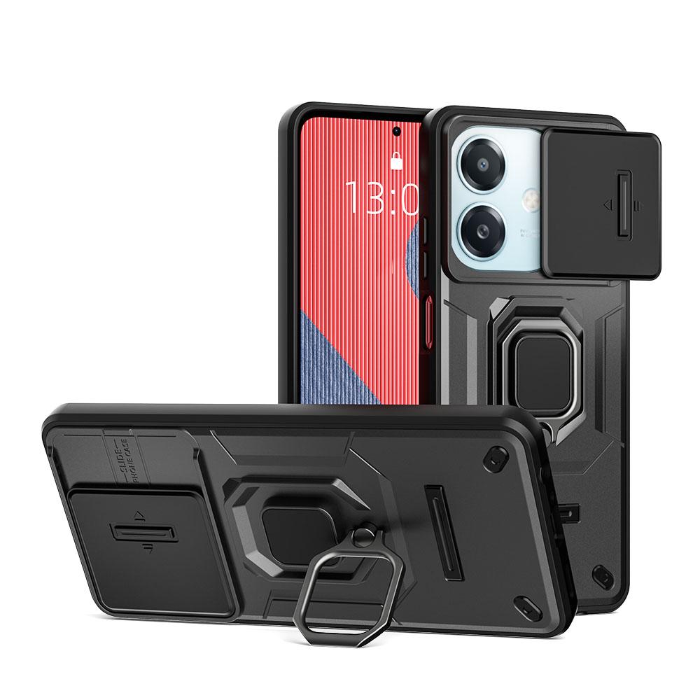 KEYSION Shockproof Armor Case for OPPO A3 5G A3X Slide Camera Lens Protection Ring Stand Phone Back Cover for OPPO A40 A40m