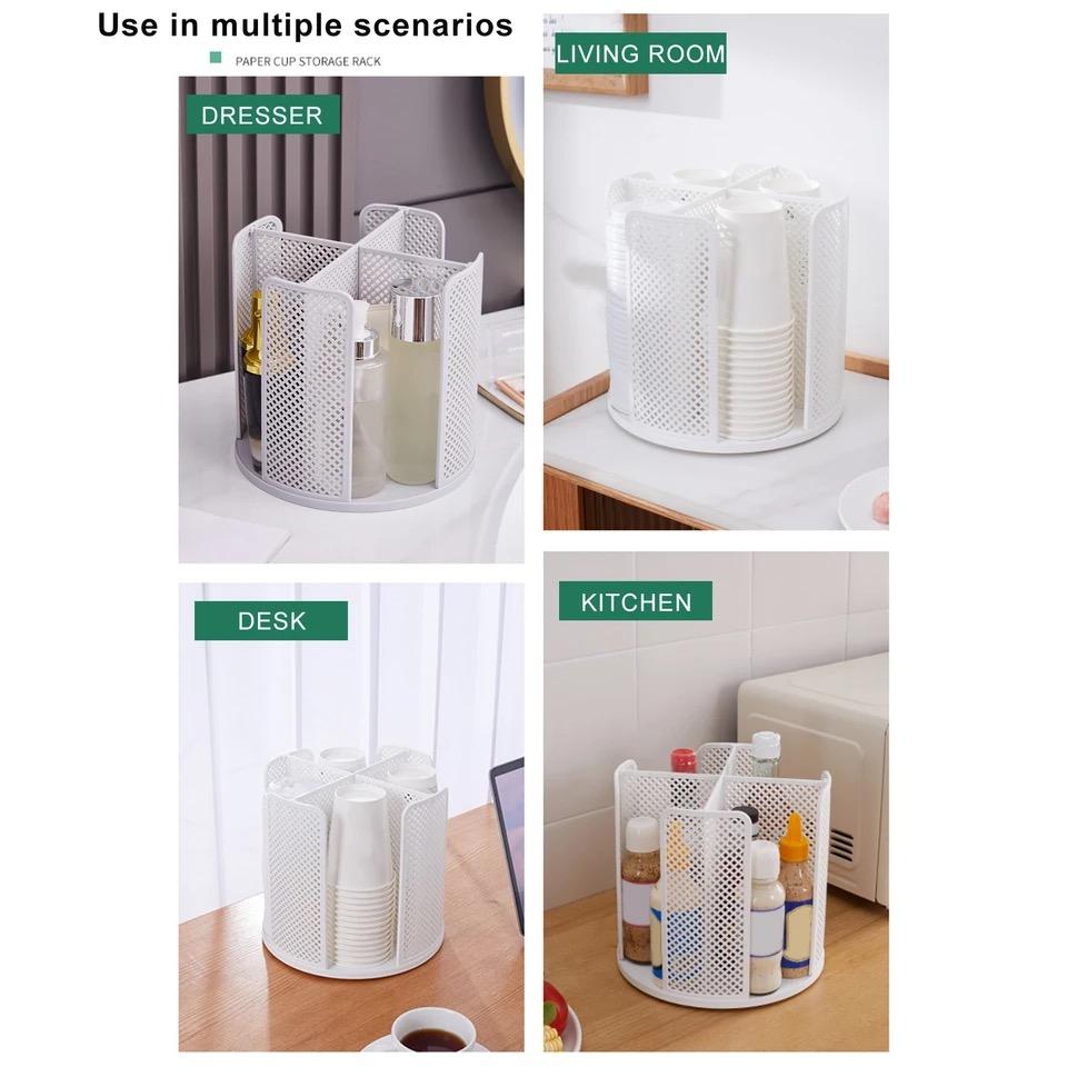 360 Rotation Storage Rack 4-Gird Disposable Cup And Lid Holder Coffee Cup Storage Dispenser Desktop Cup Organizers For Kitchen