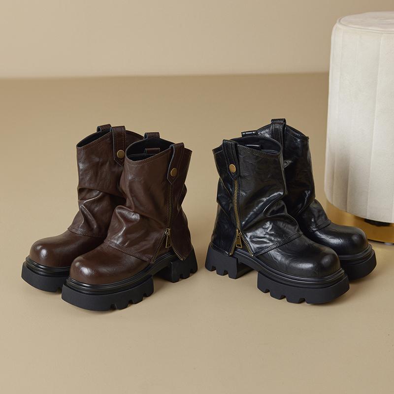 Fashion 2025 Women's Trouser Boots Thick-soled Square-toe Women Ankle Boots and Short Boots Large-size Fashion Motorcycle Boots female