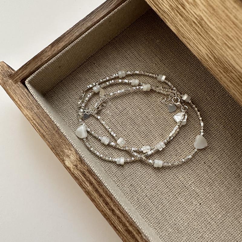 Korean Style Heart-Shaped Clavicle Chain: S925 Sterling Silver Mother-of-Pearl Necklace Bracelet