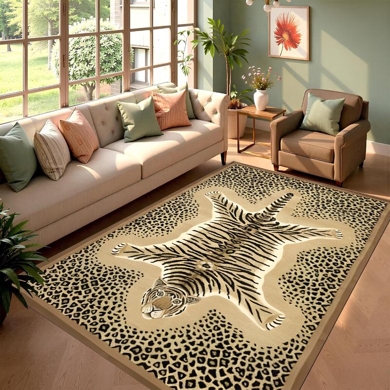 Tiger Leopard Print Area Rug Soft Non-Slip Floor Carpet Wild Animal Bohemian Jungle Home Decor Pattern Mat for Living Room