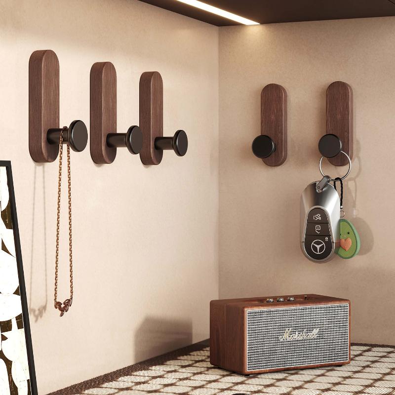 Nordic Style Wood Wall Hooks Self Adhesive Mounted For Hanging Coat Towel Clothes Blanket Hat Backpack Robe Entryway Key Holder+