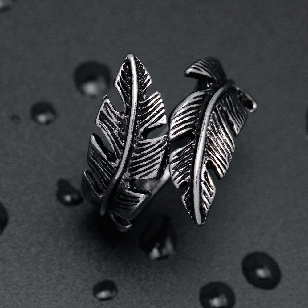 Retro Leaf Feather Ring For Men Women Zinc Alloy Color Punk Gothic Open Ring Handmade Designer Zircon Unisex Accessories Love Gift