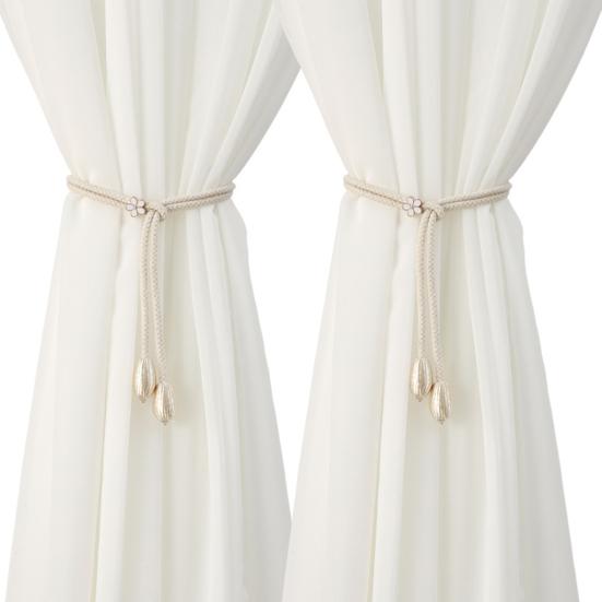 2Pcs Boho Style Curtain Straps Handmade Natural Cotton Linen Curtain Ties Curtain Rack Balcony Towel Holder
