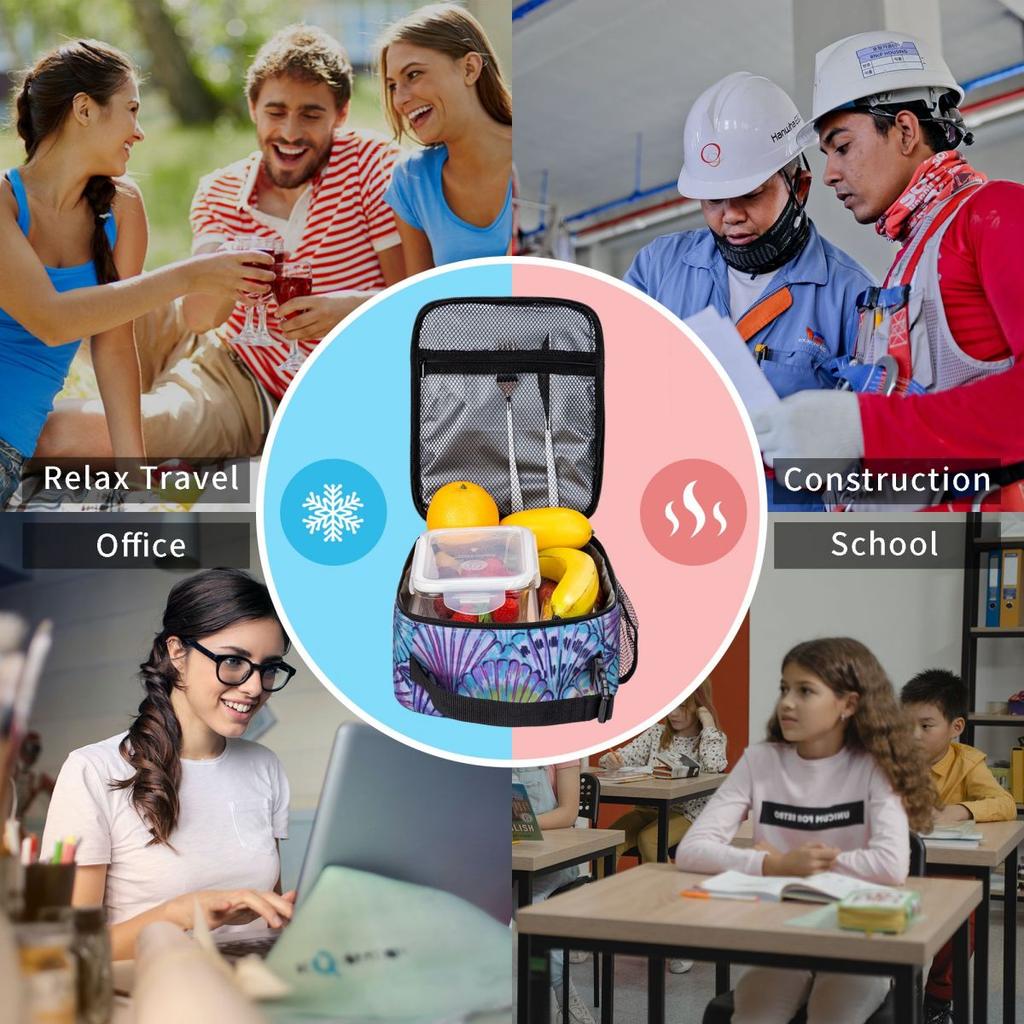 Lila Schalenmuster Isolierte Lunchtasche für Damen Kinder Tragbar Lebensmittelboxen Thermische Lunchbox Tragetasche