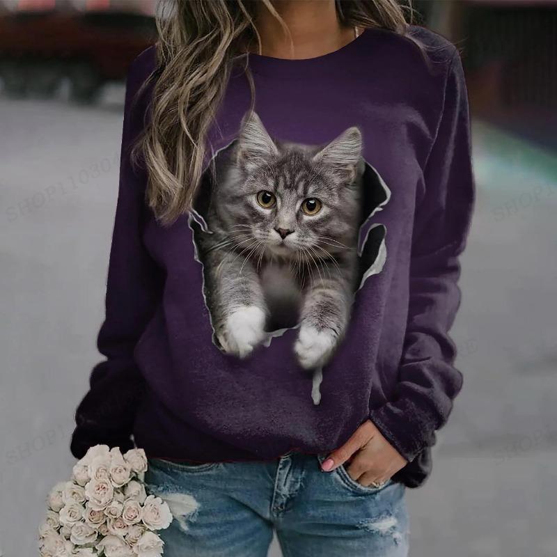 Cat Print Hoodie  Animal Sweatshirts Harajuku Autumn Winter Coats Pullovers Women's Clothing