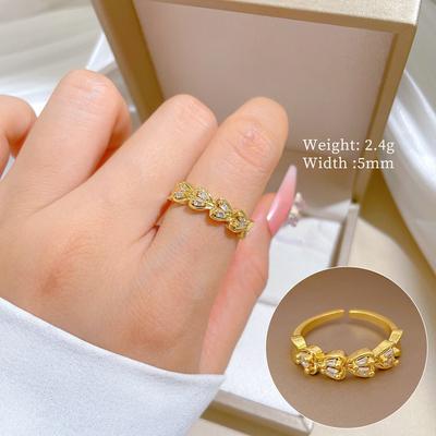 Real Gold Love Double Row Full Diamond Ring Opening Adjustable Simple Jewelry Japanese Ring Couple Ring