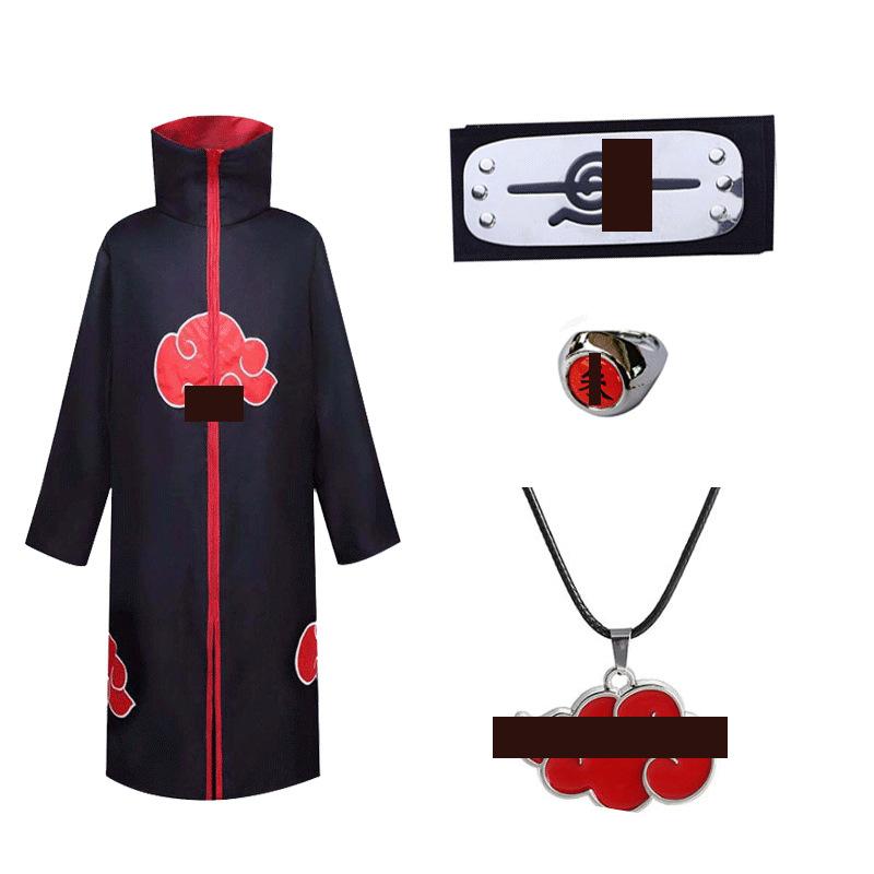 Hot Sale Anime Ninja Akatsuki Organization Cloak Set Forehead Ring Headband Necklace Kuwo Handsword Set