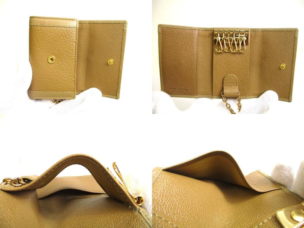 Authentic BVLGARI Brown Leather Gold H/W 6 Pics Key Chain #a671  Refurbished