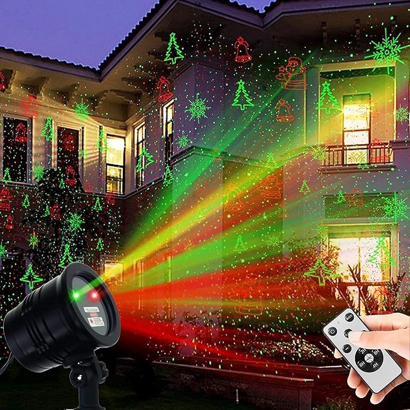 Christmas Projector Lights Outdoor, Waterproof Christmas Laser Lights Landscape Spotlight Decorative Stage Lights with Red and Green Xmas Patterns