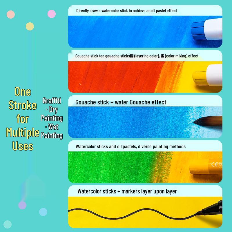 Dankelin Wasserfarb-Buntstift-Set: 12 Farben, Solide, Drehende Stifte für Kinder-Bastelbedarf mit Professionellem Pinsel