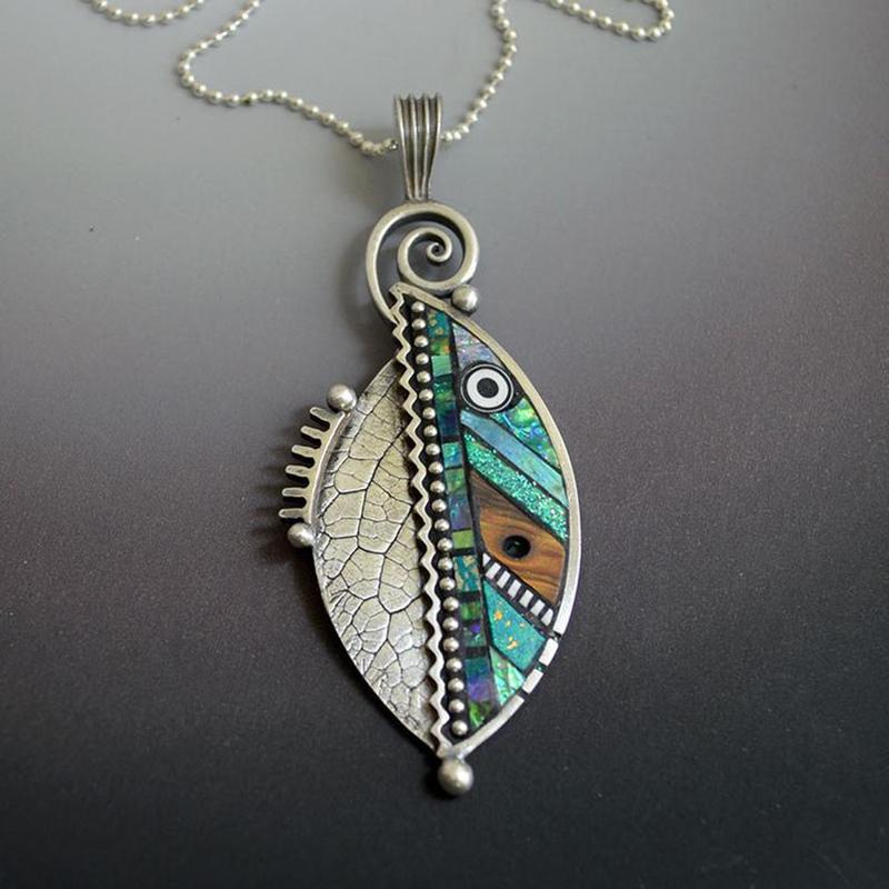 Bohemian Colore Tono Verde Metallico Foglia Pendente Sposa Orecchini da Sposa Donna Retro Tribale Astratto Pietra Colorata Pendenti Vintage Pendenti
