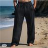 Men Vertical Stripe Linen Pants Drawstring Waist Loose Beach Jogger Trousers with Pockets