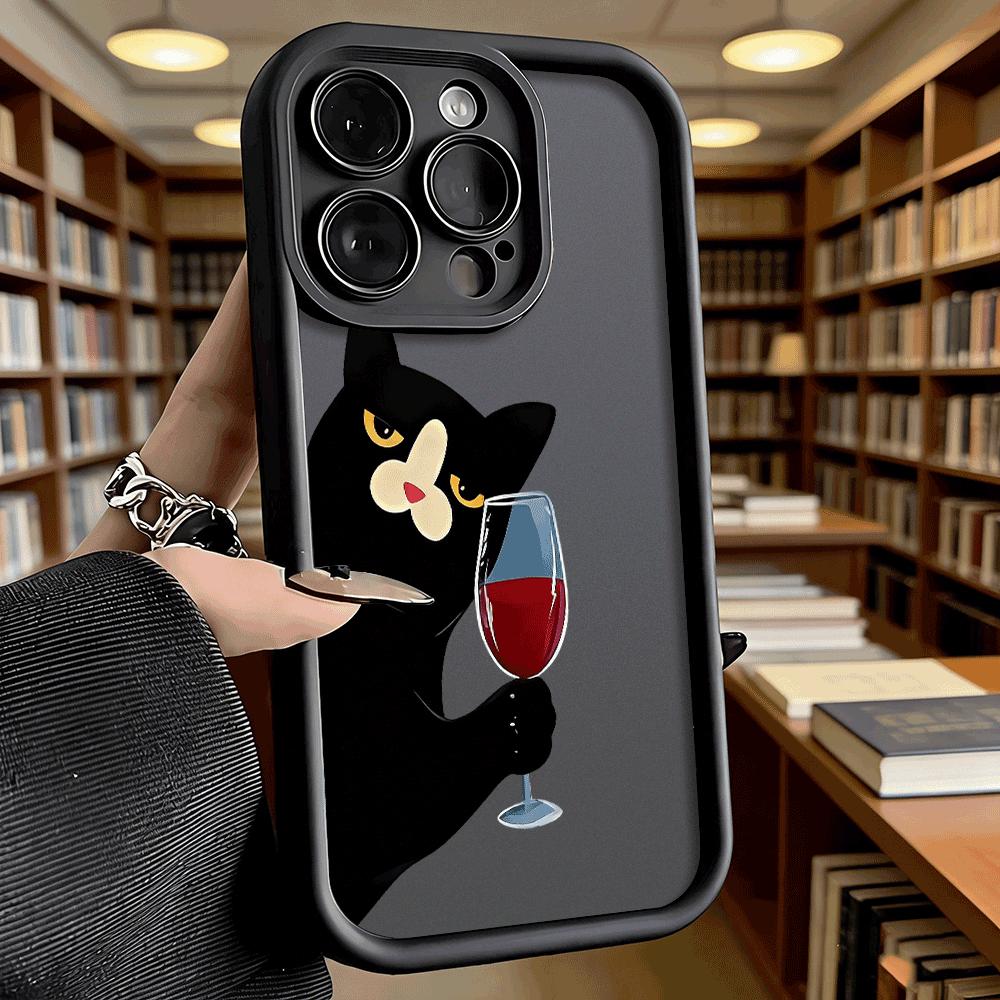 Black Cat with Red Wine Shockproof Soft Phone Case For Xiaomi Redmi Note 15 14 13 12 11 10 9 8 Pro Anti-Slip Anti-Fall Cover