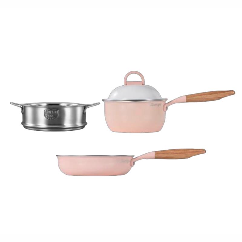 Wutuo Multi-functional Pink Non-stick Baby Food Frying Pan Set