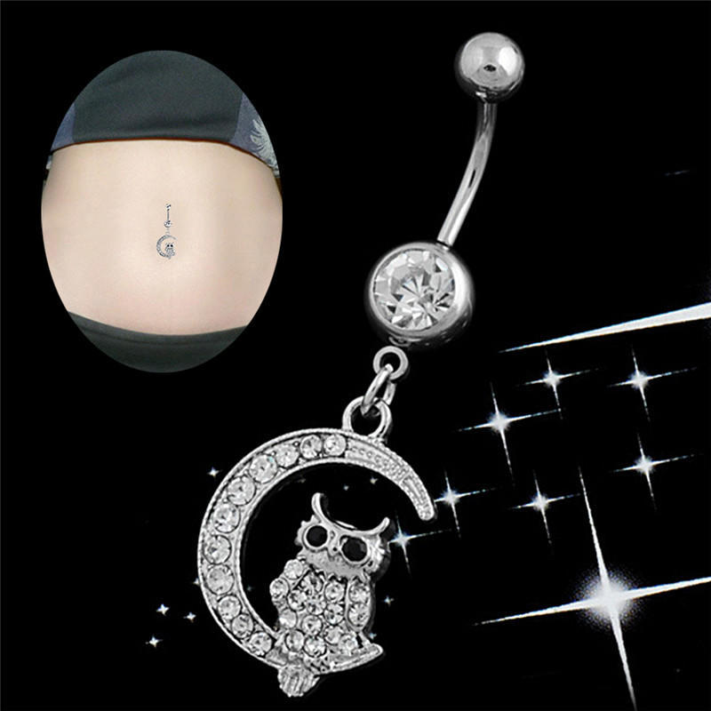 Eleganter weißer Mond-Eulen-Anhänger, Nabelpiercing für Damen, Bauchnabelring, Piercing-Schmuck