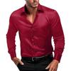 Men Glossy Dress Shirt Turndown Collar Button Down Shirt Long Sleeve Formal Shirt for Prom Party Dating Wedding