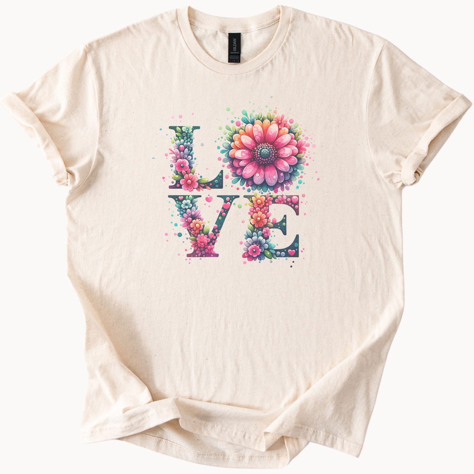 Floral Love T Shirt Heart Flower Tee Graphic Top 130