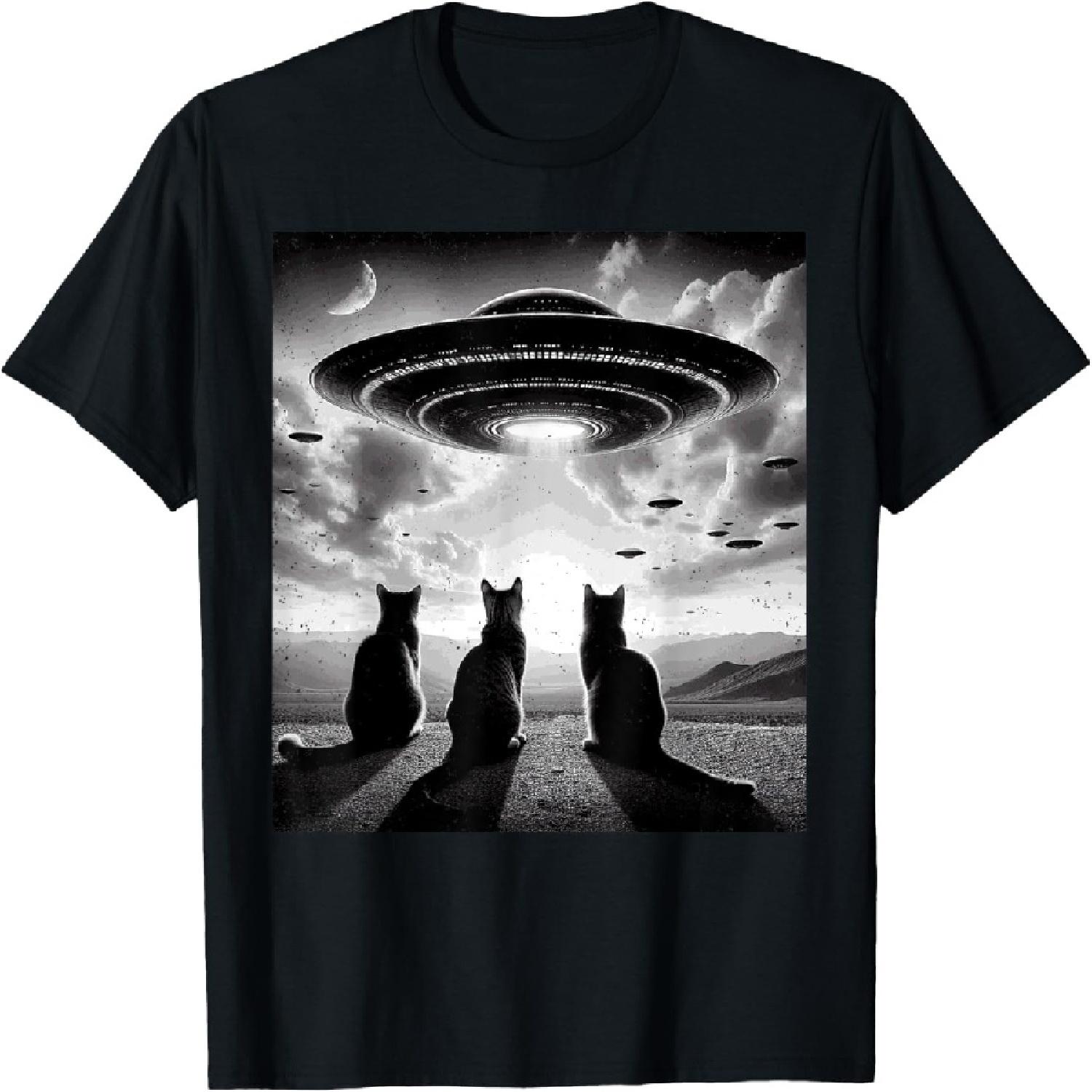 UFO Abduction Cat Moon Day Alien Kitten Lover Feline Owner T-Shirt XXXXXL разноцветный
