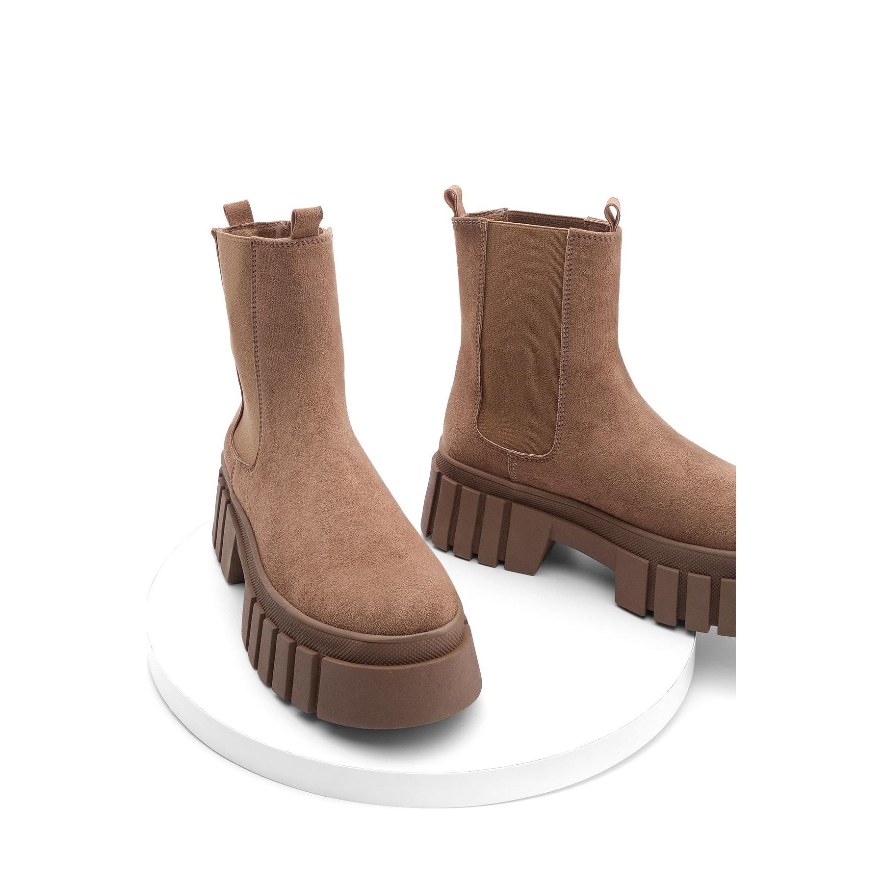 

Женские повседневные ботинки из натуральной кожи, непромокаемые зимние длинные ботинки на толстой основе с эластичной боковой лентой на высоком каблуке, новый сезон 2023