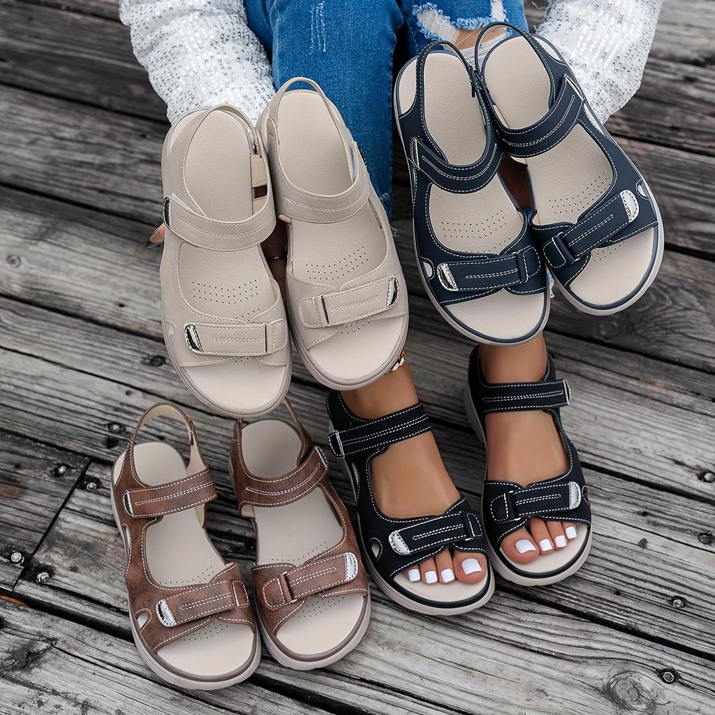 Non-slip Women's Platform Open-toed Sandals Solid Color Ankle Buckle Belt Casual Outdoor Shoes