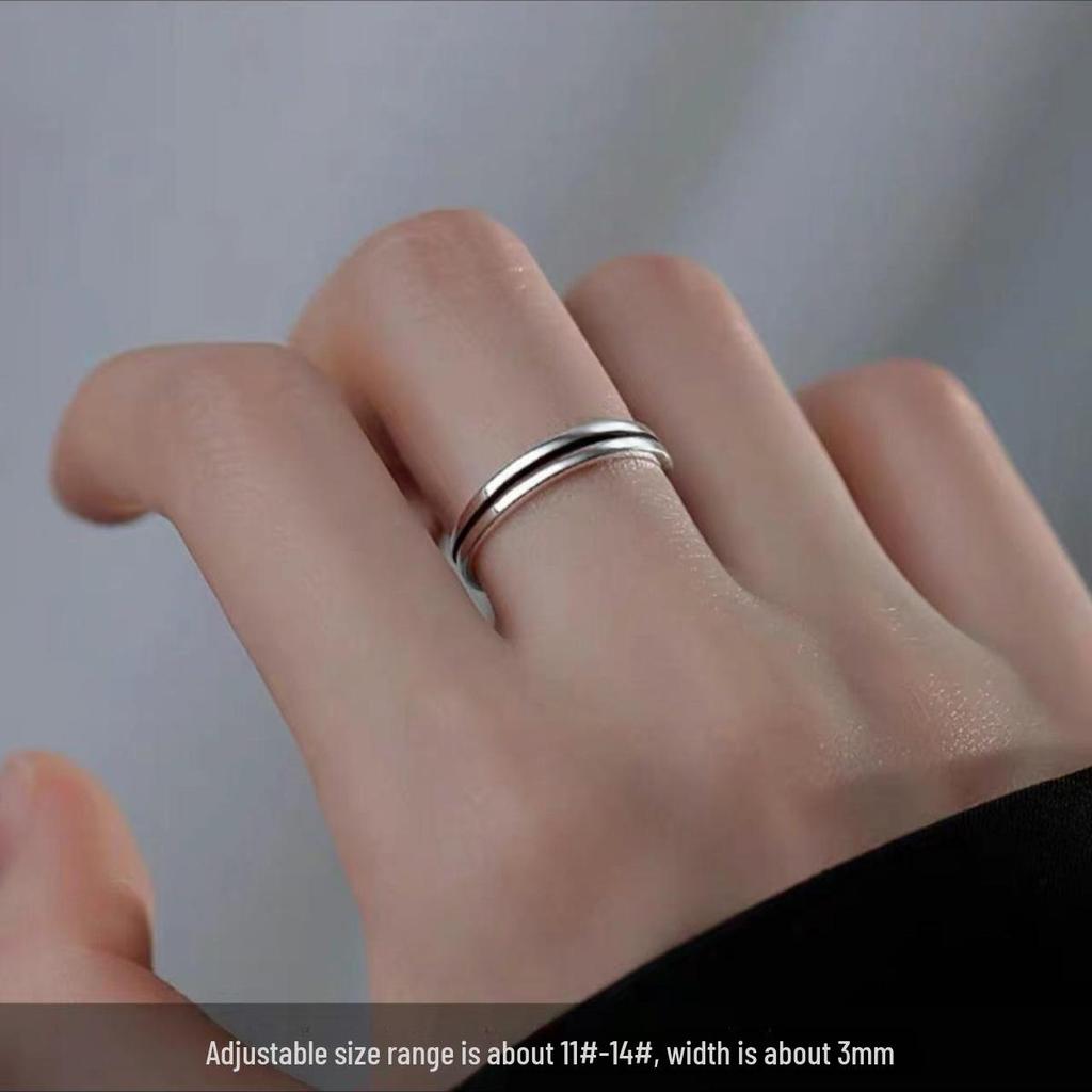 Elegant 925 Silver-Plated Double-Layer Open Ring for Women