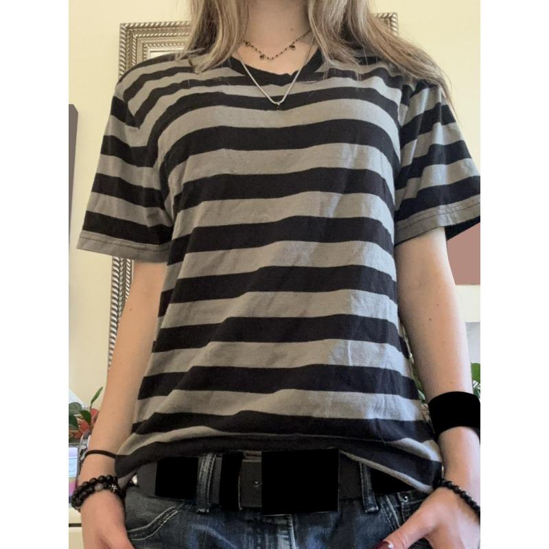 T-shirt Estiva da Donna a Maniche Corte con Stampa a Strisce Americane, Maglietta da Ragazza Girocollo, T-shirt da Donna per Sport all'Aperto