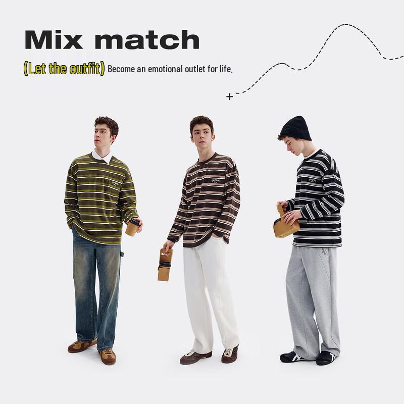 NVG·YOUNG Men's Casual Striped Cotton Long-Sleeve T-Shirt