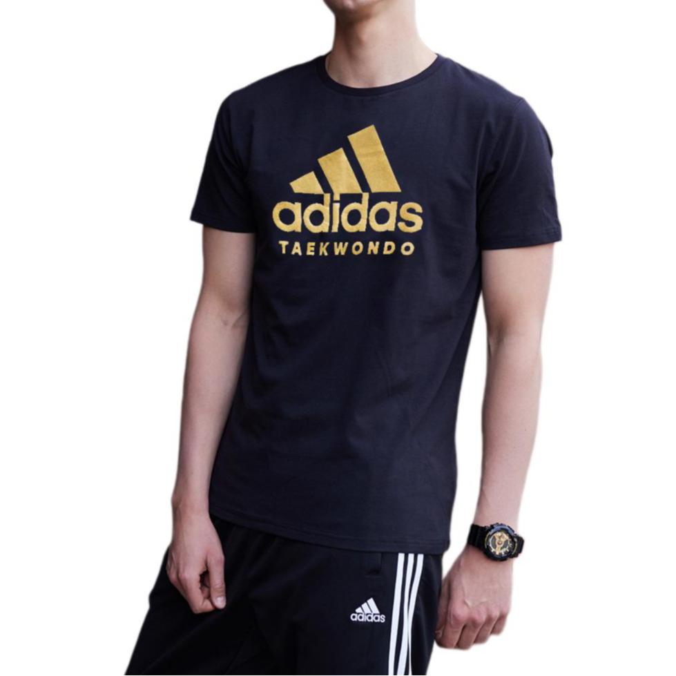 adidas Retro Buchstaben Logo Druck Atmungsaktives Sport Lauf Rundhals Kurzarm T-Shirt Herren T-Shirts Schwarz Gold ADICTT-BG