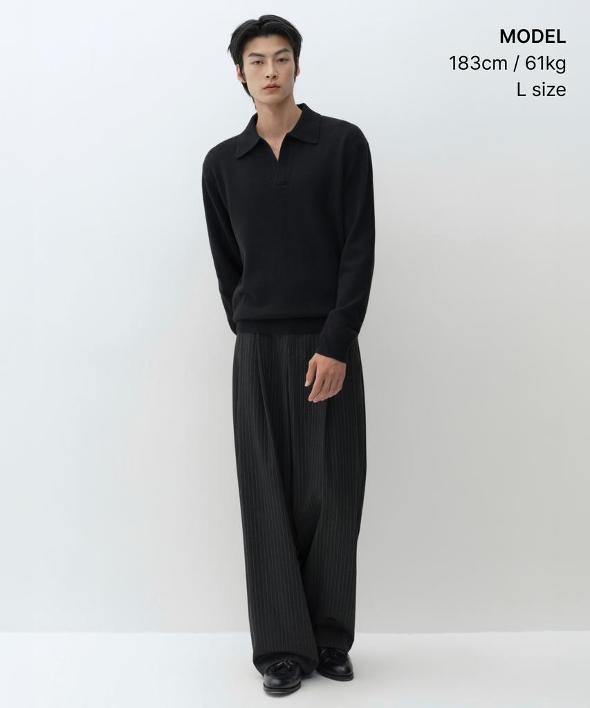 MUSINSA STANDARD [Victoria Wool] Slit Neck Collared Knit [Black]