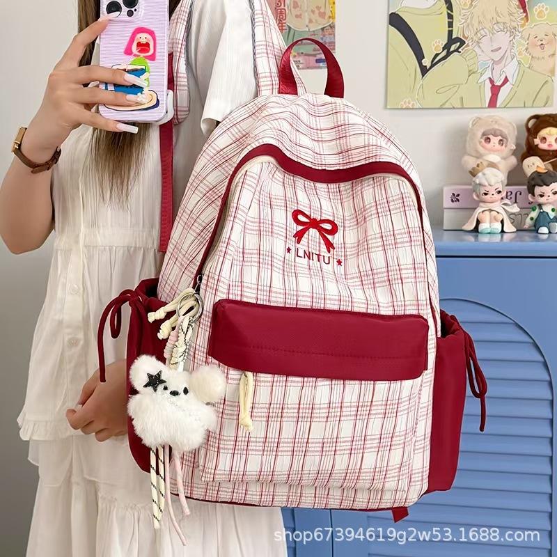 Zaino versione coreana a quadri zaino femminile zaino per studentessa di scuola media grande capacità alto valore 1011 nuovo zaino scolastico stile ragazza