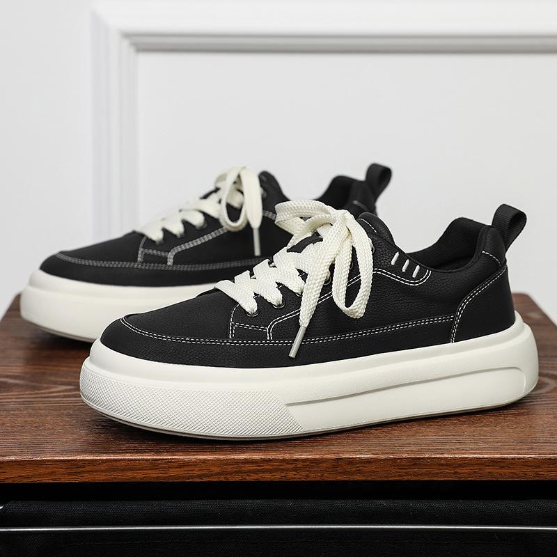 Men's Black and White Big Head Round Head Shoes Men's Shoes Winter Fashion New Thick-soled Versatile Casual Shoes Low-top Board Shoes Increase Height