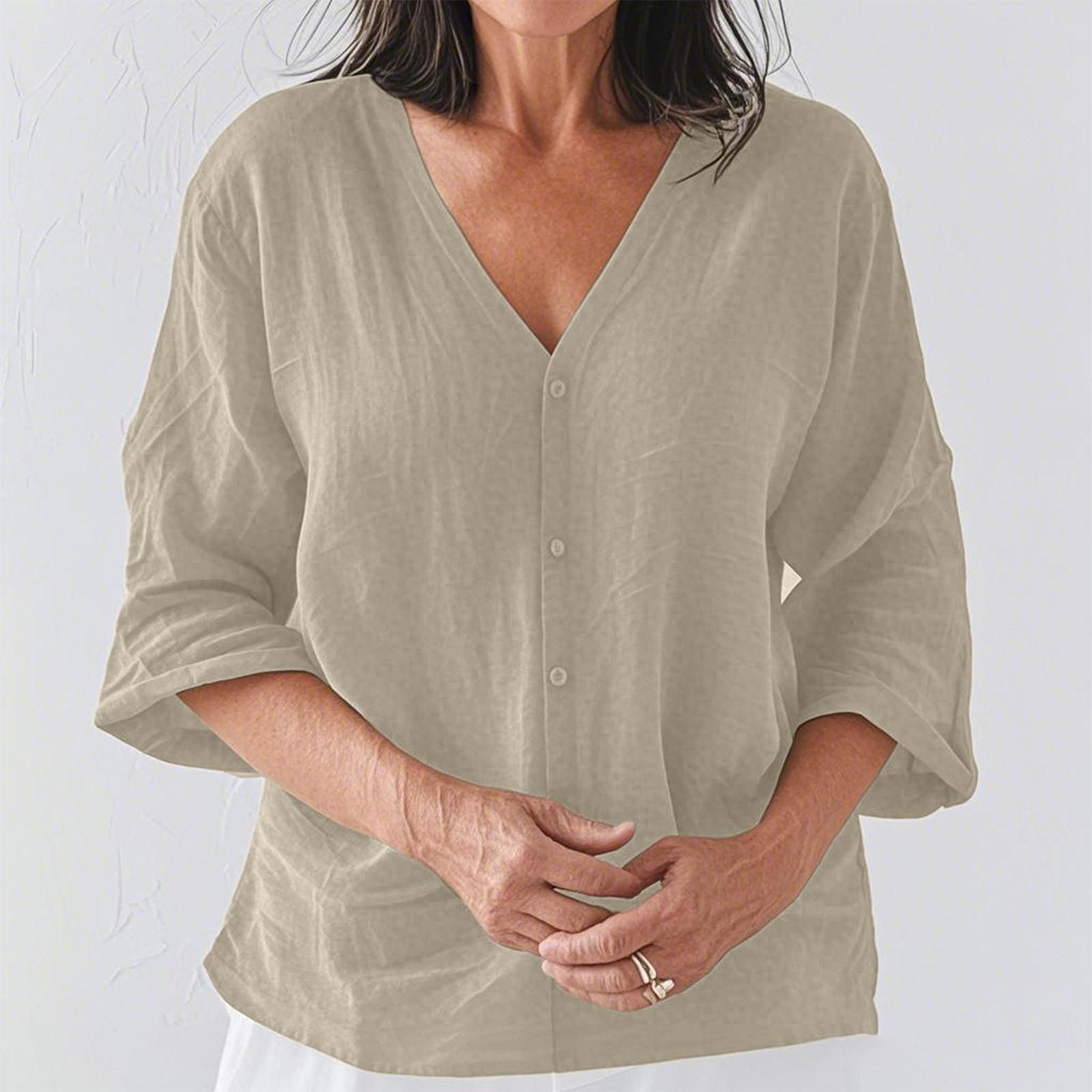 

Модный женский повседневный кардиган из хлопка и льна с V-образным вырезом и рукавом три четверти L