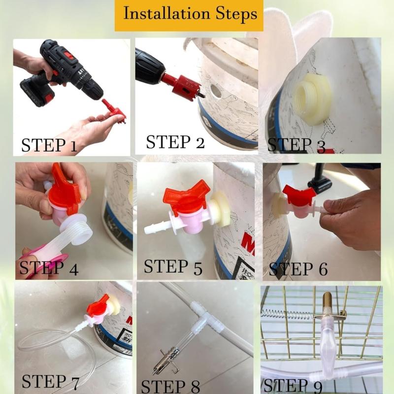 Automatic Small Animal Water Dispenser Set With Spring Mounted Nipples Feeders And Easy Installation Tool Watering Kits