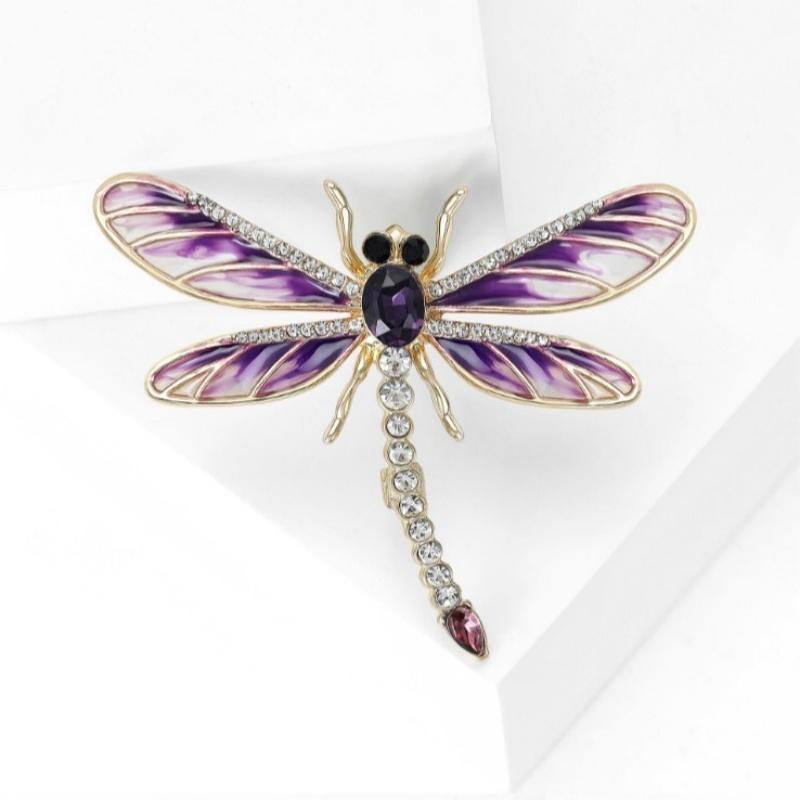 Fashion Alloy Enamel Dragonfly Brooch High-End Versatile Rhinestone Animal Brooch Women'S Clothing Corsage Jewelry Accessory