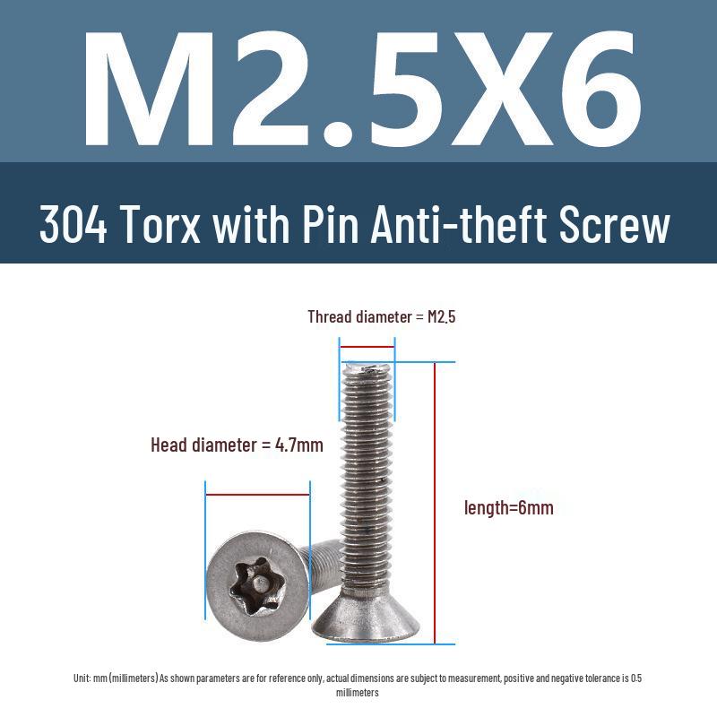 Yigu 304 Tamper-Proof Countersunk Torx Pin Screws, M2-M8, Flat Head, Anti-Removal