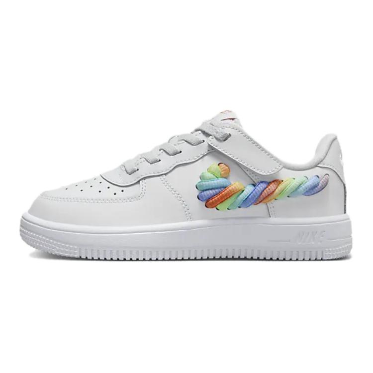 Nike Force 1 Low LV8 EasyOn PS Rainbow Lace Swoosh Kids Sneakers White Terra-Blush Vapor-Green FN4890-100