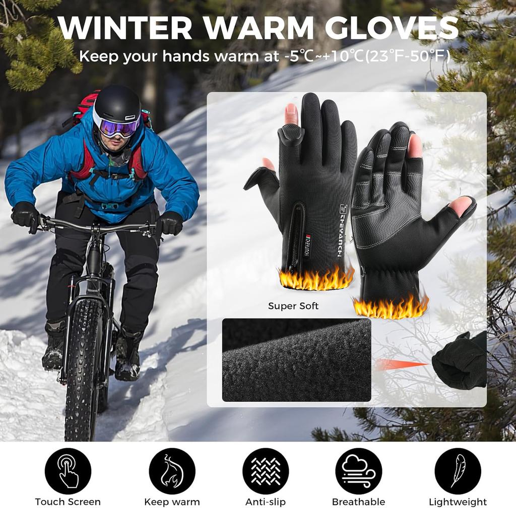 ZHUOHUA1 Pair Winter Cycling Gloves for Outdoor Sport,Thick Flee Warm Glove for Men&Women-Touch Screen To Hunting-Driving-Skiing