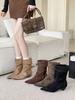 2025 European and American Style Wood Grain and Hand-tied Pointed Suede Short Boots