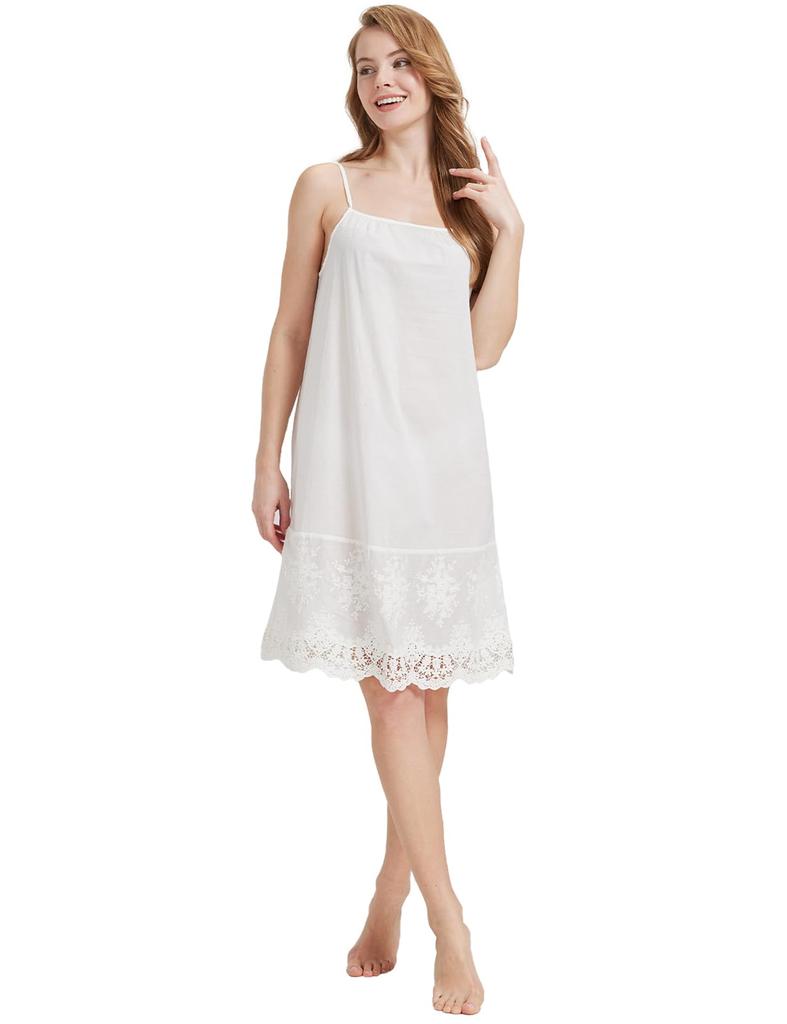 BEAUTELICATE Inner Slip Camisole Lace Style Size M Dress, Dress, Embroidery, 100% Cotton, Breathable, Anti-Static, White, 6,