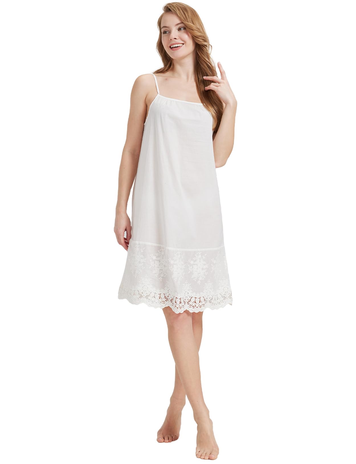 

BEAUTELICATE Inner Slip Camisole Lace Style Size M Dress, Dress, Embroidery, 100% Cotton, Breathable, Anti-Static, White, 6,