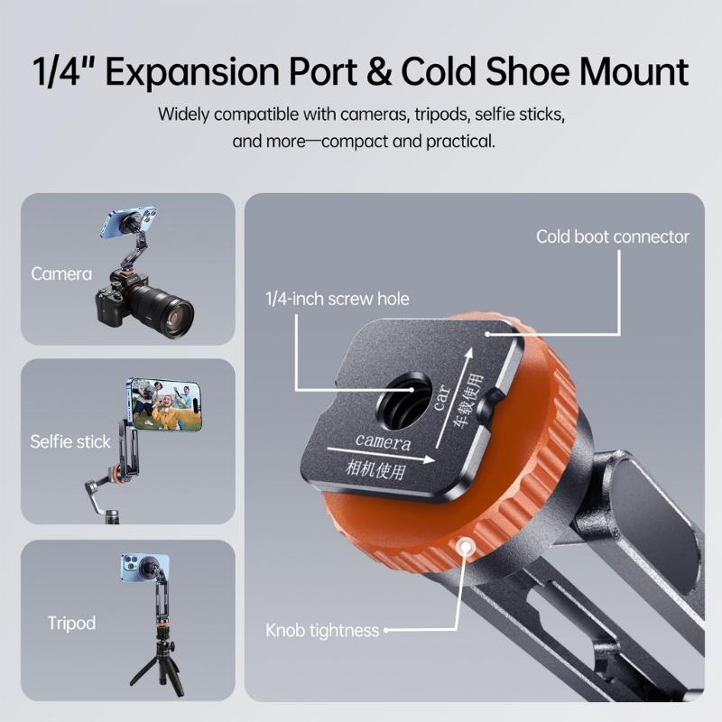 Rotatable Camera Phone Holder Cold Shoe Mount 1/4 Threaded Base For Smartphones Double Joint Adjustment System