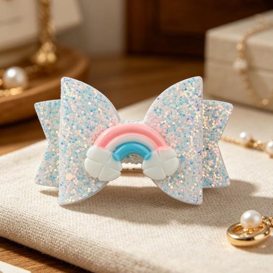 Girl Hairpin Three-Dimensional Bow Shape Rainbow Gradient Color Glitter Hair Clip Side Bangs Party Hair Accessory