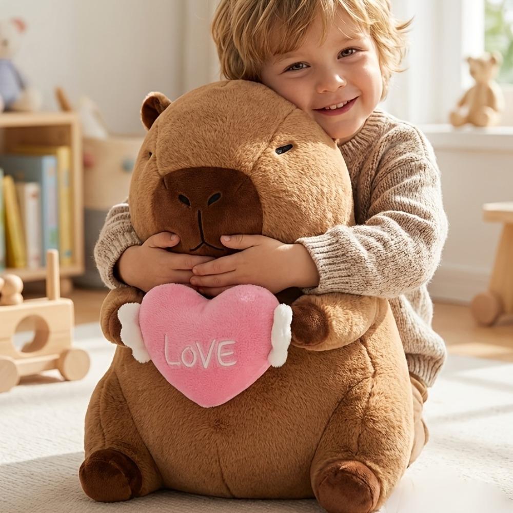 Large Love Capybara Plush with Holding Heart Cute Bow Stuffed Animal Soft Plushies Toys Romantic Sweet Gifts for Kids Girlfriend