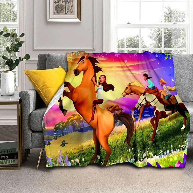 Coperta Cartoon Spirit a Cavallo con Cavalli Liberi, Morbida Coperta Plaid per Casa Camera da Letto Letto Divano Picnic Viaggio Ufficio Coperta per Bambini