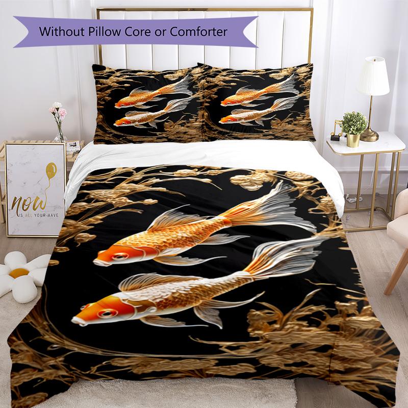 Koi Fish Bedding Set Breathable Duvet Cover with Pillowcases Decorative Bed Linen for Bedroom Home Decoration Birthday Gift