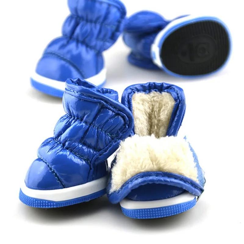 4Pcs/Set Warm Dog Snow Boots Waterproof Anti-Slip Dog Shoes Small Dogs Puppy Cat Winter Fleece Boots Slip-resistant Pet Shoes