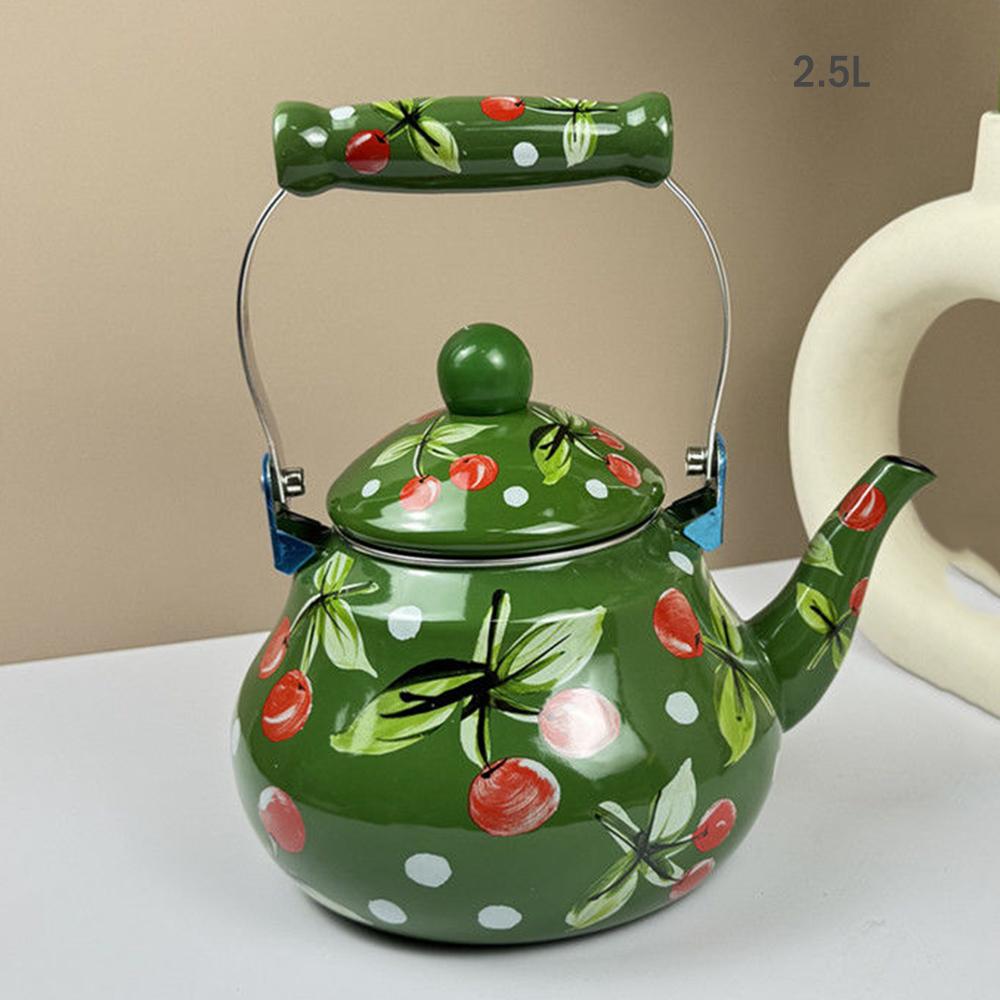 Ethnic style painted enamel pot with strainer, Household coffee pot, Gas induction cooker boiling water kettle, Milk tea pot