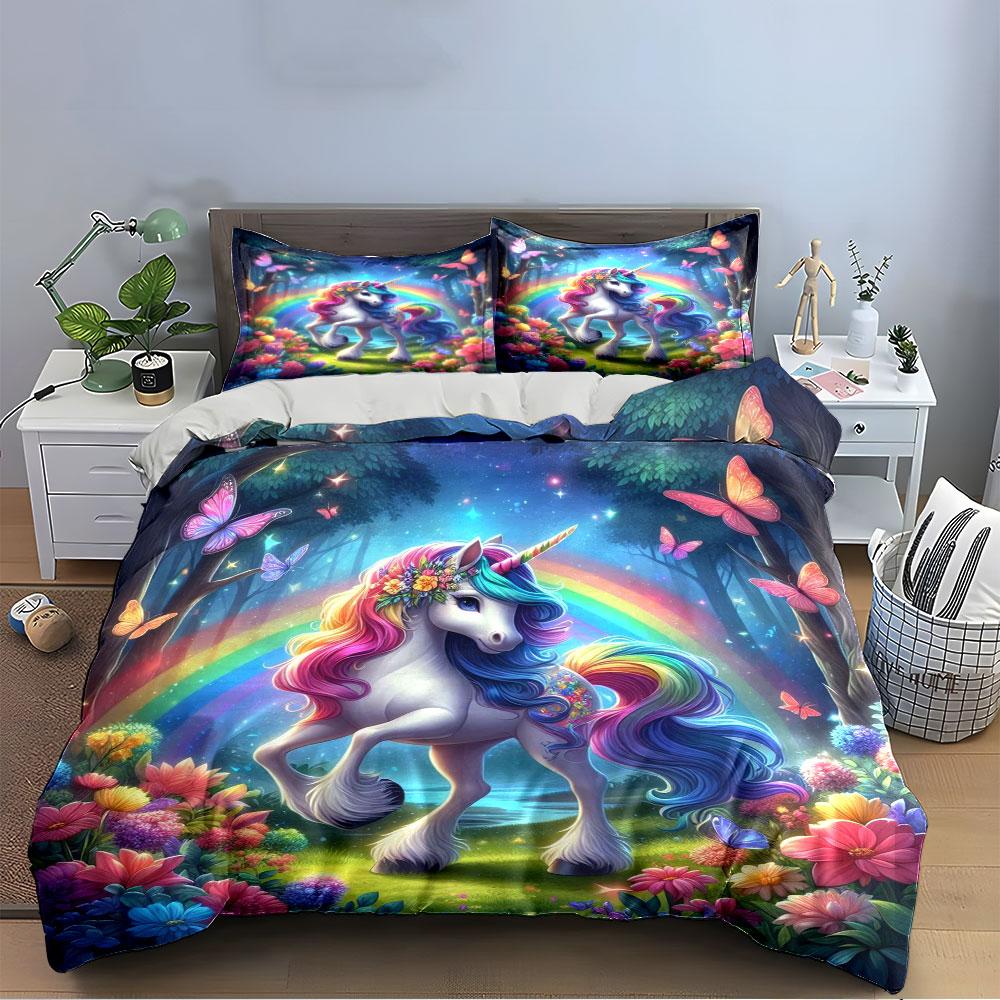 Colorful Unicorn Rainbow Set Bedding Duvet Cover Set Duvet Cover Pillowcases (1 * Duvet Cover 2 * Pillowcases, without duvet insert)